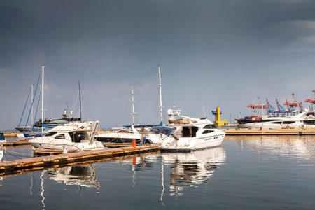 Sea bay with yachts at seaport