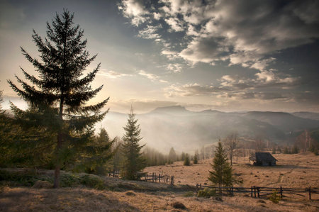 Majestic sunset in the mountains landscapeの写真素材