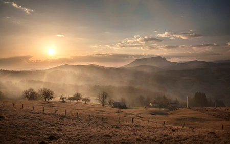 Majestic sunset in the mountains landscapeの写真素材