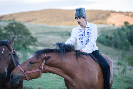 rider in national costumeの写真素材