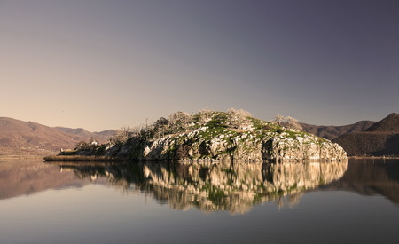 landscape island on Lake Prespa, Greeceの写真素材