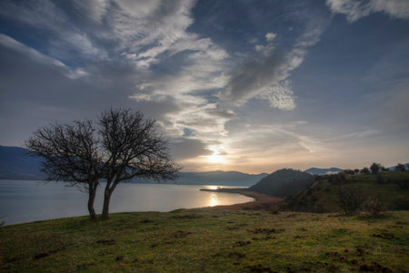 landscape island on Lake Prespa, Greece