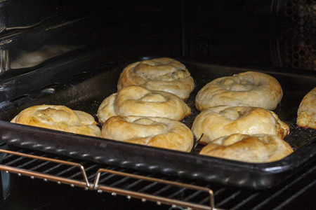 Pies in the ovenの写真素材