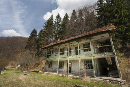 Homes iin ruins of an abandoned villageの写真素材