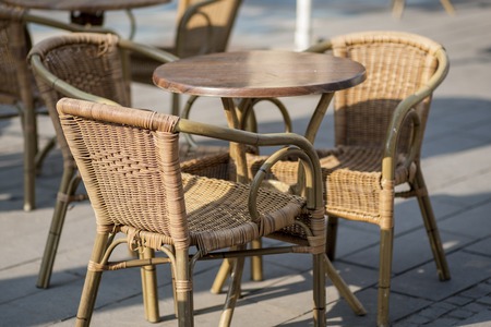 dining chairs in street cafeの写真素材