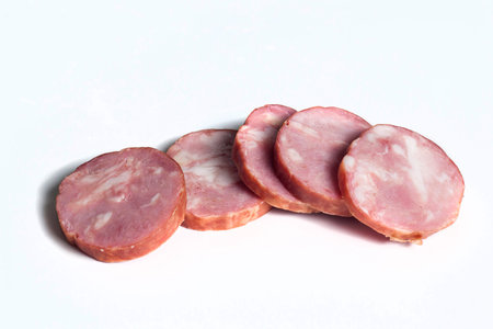 sausage isolated on white backgraundの写真素材