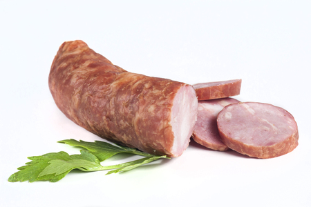 sausage isolated on white backgraundの写真素材