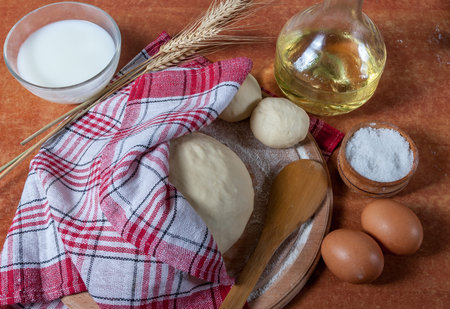 prepared dough for baking delicious on kitchen table