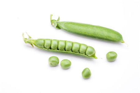 Fresh green pea isolated on white background, Vegetarian food.