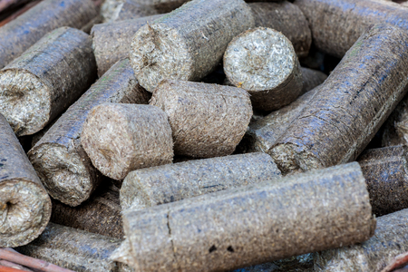 Renewable wooden briquettes for heatingの写真素材