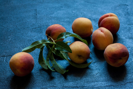 Peaches on vintage backgroundの写真素材