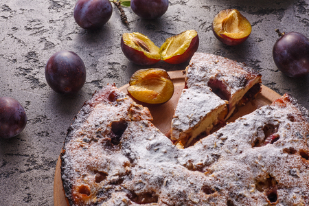 Homemade pie with plums. Natural traditional food.の写真素材