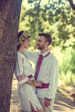 Bride and groom in the parkの写真素材