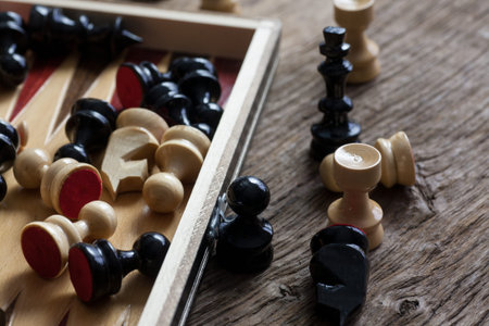 Close up Wooden Chess Pieces on Board