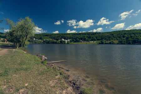 Landscape with lake about Thiganesty Monastery, Moldova.の写真素材