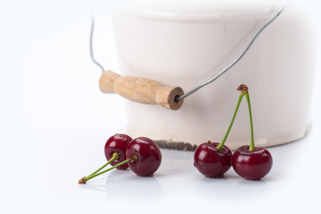 Ripe cherries hill isolatedの写真素材