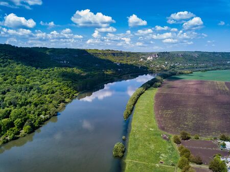 Wonders of Moldova, high altitude aerial shot of river Dniesterの写真素材