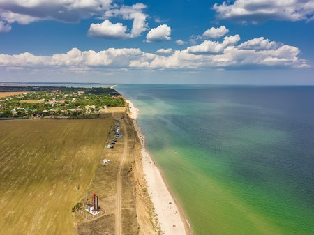 Top view aerial photo of an amazingly beautiful sea landscapeの写真素材