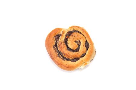 Homemade cream roll with strawberry jam. Isolated on white background.の写真素材