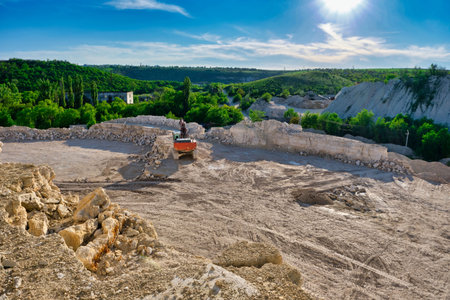 Landscape of stone quarry on a summer day.