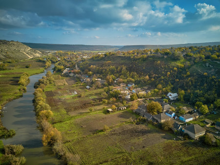 Orheiul Vechi hills and river scenery in Moldova . Valley of river Raut in villages Butuceni and...