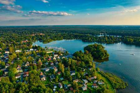 AerialView of lake and national park Muggelsee in Germanyの写真素材