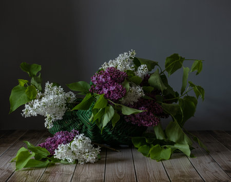Still life with lilac flowersの写真素材