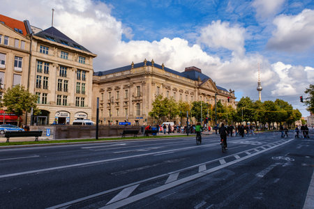 Berlin , Germany - october, 2022: Urban scenery with public transport in downtown Berlin city.のeditorial素材
