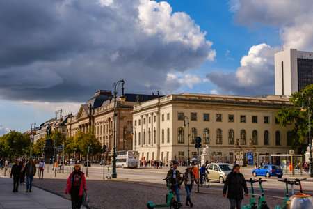 Berlin , Berlin / Germany - 10 16 2019: Urban scenery with public transport in downtown Berlin city west next to Kudammのeditorial素材