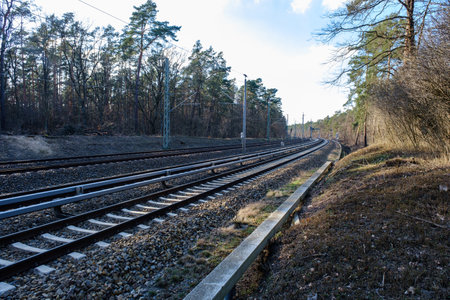 Surface Level Of Railroad Tracks Against Skyの写真素材