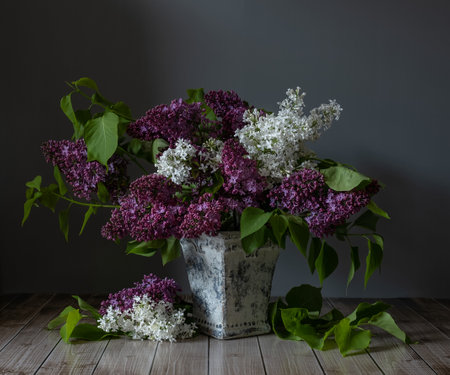 Still life with lilac flowersの写真素材