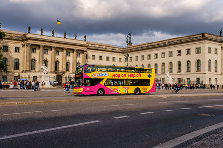 Berlin , Germany - october, 2022: Urban scenery with public transport in downtown Berlin city.のeditorial素材