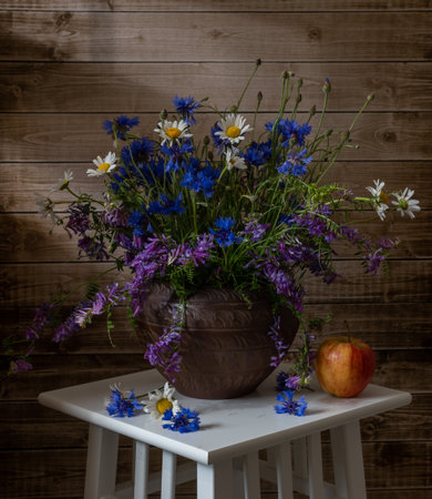 Still life with bouquet of wildflowersの写真素材