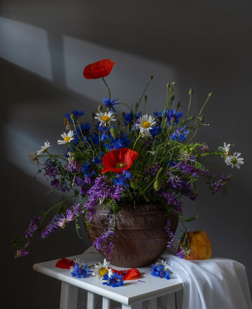 Still life with bouquet of wildflowersの写真素材