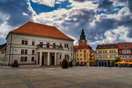 Sonderhausen, Thuringen, Germany. 11. 06.2023: Old german gothic town near Erfurt. The street in small german city. Tipical german arhitecture. Thuringen, Germany.のeditorial素材