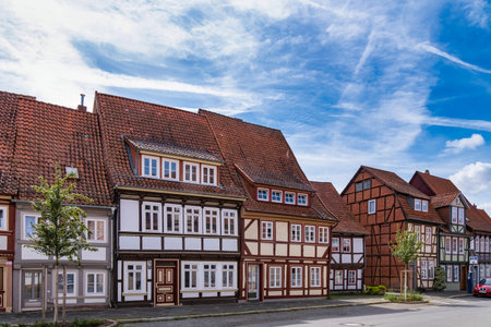 Lower Saxony, Germany, 08-25-2023: Historic downtown in Duderstadt. Tipical historic german architecture.のeditorial素材