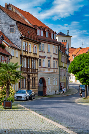 Bad Langensalza, Germany - September 20. 2023: famous historic buildings at the old town of Bad Langensalza. Thuringen, Germany.のeditorial素材