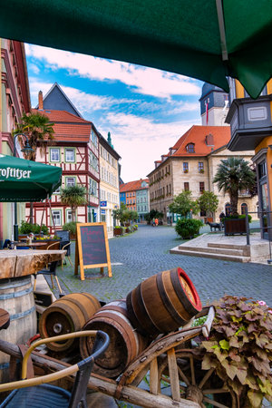 Bad Langensalza, Germany - September 20. 2023: famous historic buildings at the old town of Bad Langensalza. Thuringen, Germany.のeditorial素材