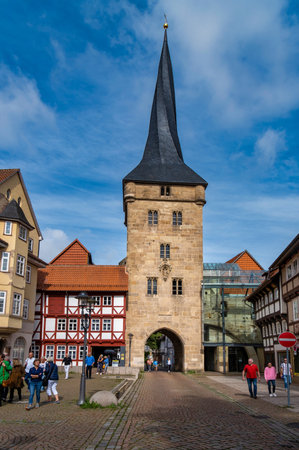 Lower Saxony, Germany, 08-25-2023: Historic downtown in Duderstadt. Tipical historic german arhitecture.のeditorial素材