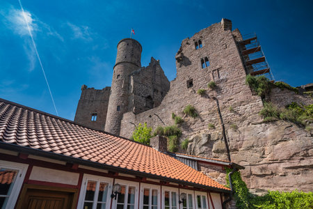 A breathtaking view showcasing a captivating castle ruin. Burg Hanstein castle ruins, The historic Castle Hanstein in Thuringia.の写真素材