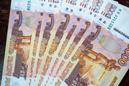 Fan of 5000 rubles bills. Russia.