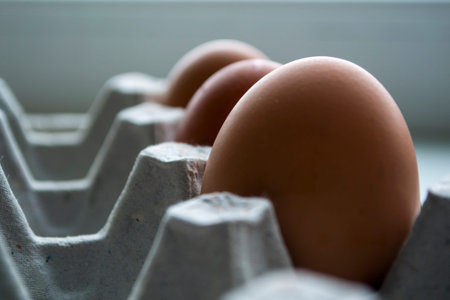 The container contains three eggs. The eggs are fresh.