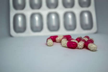 Pills, capsules with the drug on a white background.の写真素材