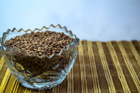 Lentils ready for cooking, diet proper nutrition.の写真素材