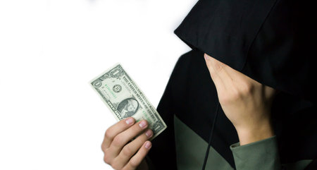 The guy keeps a dollar, poverty has nothing to live on, Against a white background, depression about...