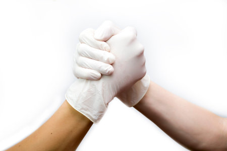 a handshake of doctors on a white background.