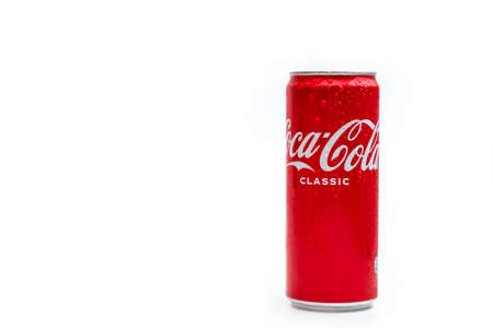 A red can of classic Coca Cola on a white background.Kazakhstan SKO 03.03.2022のeditorial素材