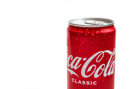 A red can of classic Coca Cola on a white background.Kazakhstan SKO 03.03.2022のeditorial素材