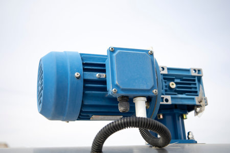 New industrial centrifugal pump with blue AC motor isolated on white backgroundの写真素材