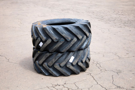 New rubber on the loader, rubber for the tractor. New rubber.の写真素材